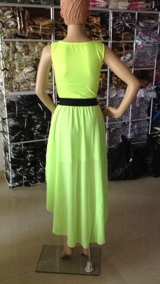 F2307 Yellow sleeveless asymmetry dress with belt